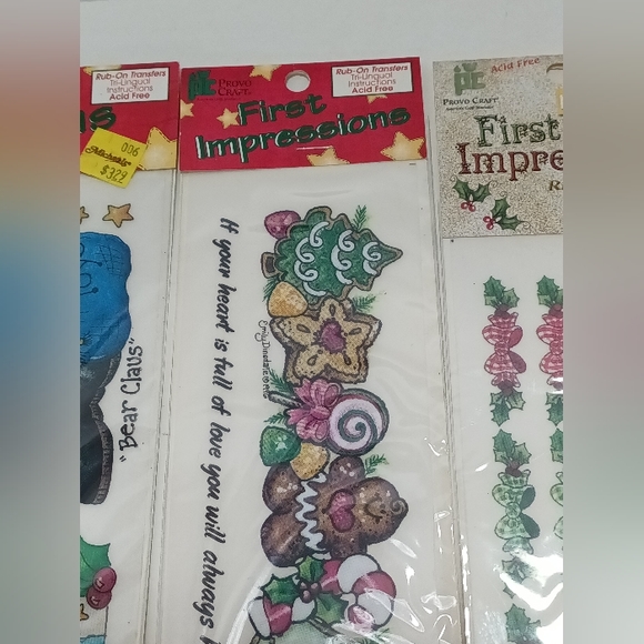 Provo Craft Christmas Rub On Transfers First Impressions Set of 3 Vintage NEW - Picture 5 of 11